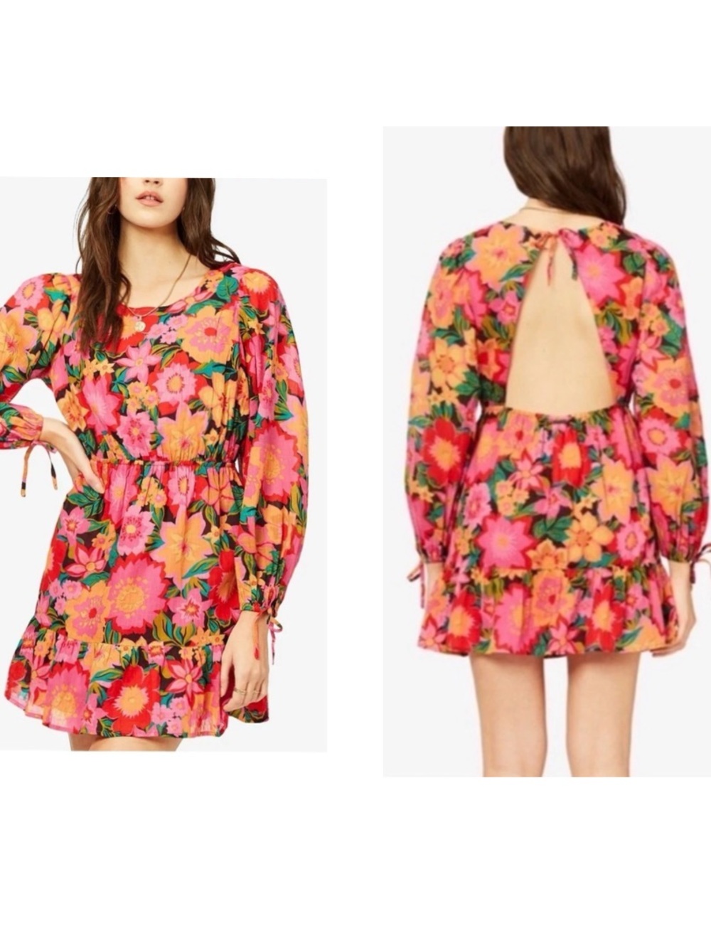 Billabong Heaven sent open back puff sleeve tropical boho vacay mini dress NWT M